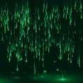 Green color background in a matrix style. Data stream. Falling random data block. Cyberspace or virtual reality visualisation.