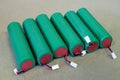 Green color batteries in a row Royalty Free Stock Photo