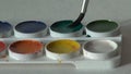 Green color. brush dunk. round watercolor paints set