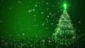 Green color Christmas tree with shining light, falling snowflakes and stars. Christmas or New Year background Concept Royalty Free Stock Photo