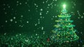 Green color Christmas tree with shining light, falling snowflakes and stars. Christmas or New Year background Concept Royalty Free Stock Photo
