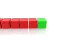 Green color cube in one row with red cubes Royalty Free Stock Photo