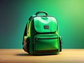 green color 3d isometric back pack on gradient background