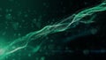 Green color digital particles wave flow and twist abstract motion technology background concept