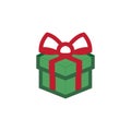 Green color gift box Icon