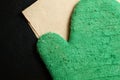 Green color glove scene.