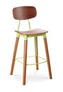 Green color high bar stool, chair, wood, plastic, metal chair, modern designer. Chair isolated on white background. Series of