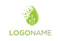 Green Color Leaf Eco Nature Technology Pixel Dispersion Logo Designs Royalty Free Stock Photo