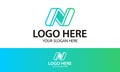 Green Color Line Art Fold Initial Letter N Logo Design