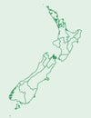 Green color New Zealand map with lines of different regions on light background vector Royalty Free Stock Photo