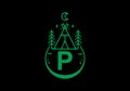 Green color of P initial letter in camping circle badge