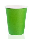 Green color paper drink glass disposable isolated on white background