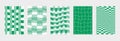 Green color retro checkered pattern. Abstract poster background vector set. Minimalist color cover template. Design for social