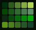 a green color\'s swatch colocation set square pattern on a black background, abstract green Color Pantone set