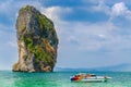 Green color sea with tourist speed boat, the beautiful sea scenery of Krabi Thailand
