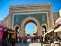 The green color side of the iconic gate to the old Fes medina