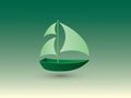 A green color simple small sail boat for traveling and fishing on green background