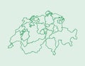 Green color Switzerland map with lines of different cantons on light background vector