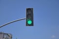 green color traffic light against blue background Royalty Free Stock Photo