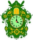 Colorful rich decorated green cuckoo clock