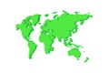 Green colored 3d world map on white background.