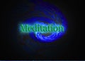 Green colored meditation word and  Blue energy background swirl shaped Royalty Free Stock Photo