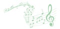 Green colored vector sheet music - musical notes melody on white background