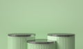 Green column podium with metal base. 3d render