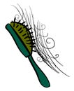 Green comb with hair, illustration, vector