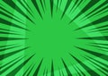 Green comic pop art abstract background with sunbeams, space for your text. Vector