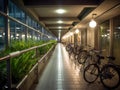 Green commuting bicycle parking in modern office