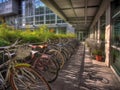 Green commuting bicycle parking in modern office