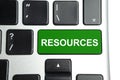 Green computer keyboard button with Resources word Royalty Free Stock Photo