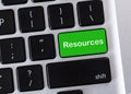 Green computer keyboard button with Resources word Royalty Free Stock Photo
