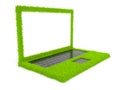 Green computer laptop of grass 3D. on white