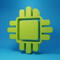 Green Computer processor with microcircuits CPU icon isolated on blue background. Chip or cpu with circuit board. Micro Royalty Free Stock Photo