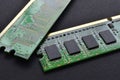 Green computer RAM bars on a black background Royalty Free Stock Photo