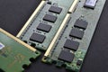 Green computer RAM bars on a black background Royalty Free Stock Photo