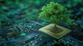 Green computing depicted as a tree sprouting at the convergence of a computer circuit board, Ai Generated Royalty Free Stock Photo