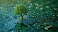 Green computing depicted as a tree sprouting at the convergence of a computer circuit board, Ai Generated Royalty Free Stock Photo