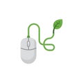 Green computing mouse with vibrant leaf wire symbolizes eco-friendly technology, sustainable IT solutions, and digital Royalty Free Stock Photo