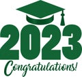 Green 2023 Congratulations with Graduation Cap Stacked Graphic Royalty Free Stock Photo