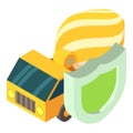 Green construction icon isometric vector. Green shield concrete mixer machine Royalty Free Stock Photo