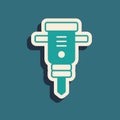 Green Construction jackhammer icon isolated on green background. Long shadow style. Vector