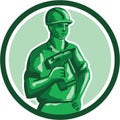 Green Construction Worker Nailgun Circle Retro Royalty Free Stock Photo