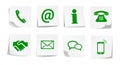 Green contact icons on little sticky papers - vector Royalty Free Stock Photo