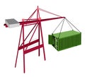 Green Container Being Hoisted By A Crane. Royalty Free Stock Photo
