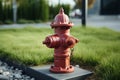 Green contrast a red fire hydrant adds a touch of urbanity Royalty Free Stock Photo