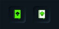 Green Cookbook icon isolated on black background. Cooking book icon. Recipe book. Fork and knife icons. Cutlery symbol