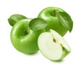 Green cooking apples isolated on white background. Granny Smith cultivar